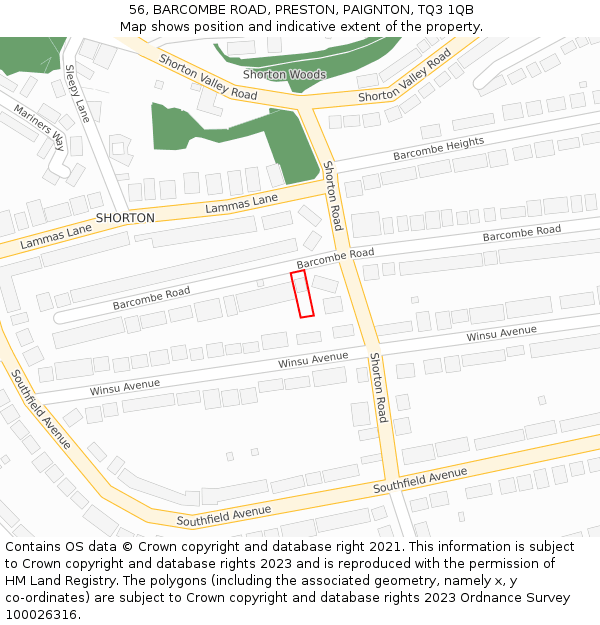 56, BARCOMBE ROAD, PRESTON, PAIGNTON, TQ3 1QB: Location map and indicative extent of plot