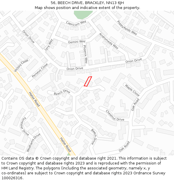 56, BEECH DRIVE, BRACKLEY, NN13 6JH: Location map and indicative extent of plot