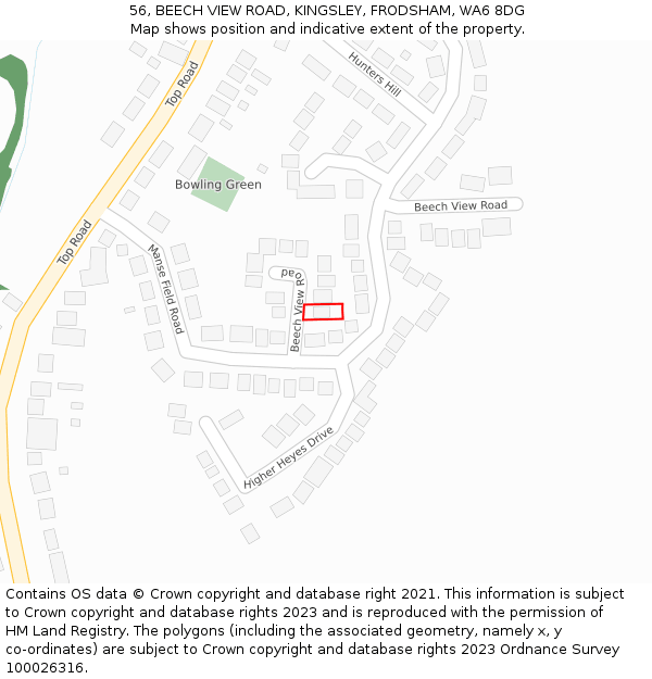 56, BEECH VIEW ROAD, KINGSLEY, FRODSHAM, WA6 8DG: Location map and indicative extent of plot