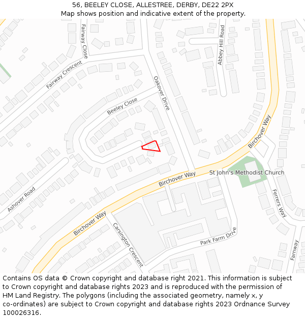 56, BEELEY CLOSE, ALLESTREE, DERBY, DE22 2PX: Location map and indicative extent of plot