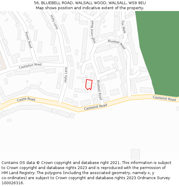 56, BLUEBELL ROAD, WALSALL WOOD, WALSALL, WS9 9EU: Location map and indicative extent of plot