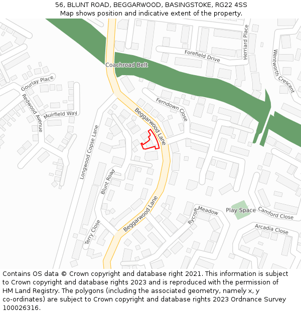 56, BLUNT ROAD, BEGGARWOOD, BASINGSTOKE, RG22 4SS: Location map and indicative extent of plot