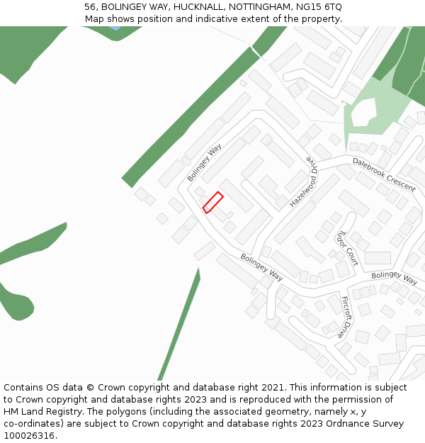 56, BOLINGEY WAY, HUCKNALL, NOTTINGHAM, NG15 6TQ: Location map and indicative extent of plot