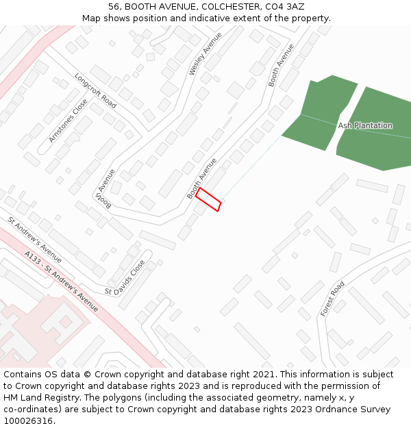 56, BOOTH AVENUE, COLCHESTER, CO4 3AZ: Location map and indicative extent of plot