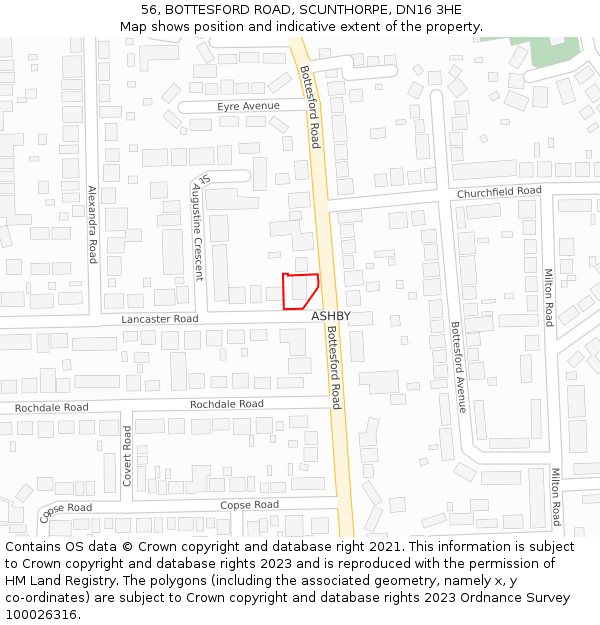 56, BOTTESFORD ROAD, SCUNTHORPE, DN16 3HE: Location map and indicative extent of plot
