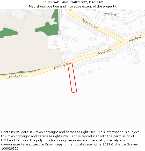 56, BROAD LANE, DARTFORD, DA2 7AG: Location map and indicative extent of plot