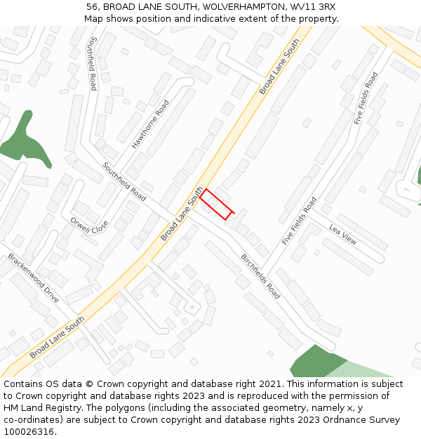 56, BROAD LANE SOUTH, WOLVERHAMPTON, WV11 3RX: Location map and indicative extent of plot