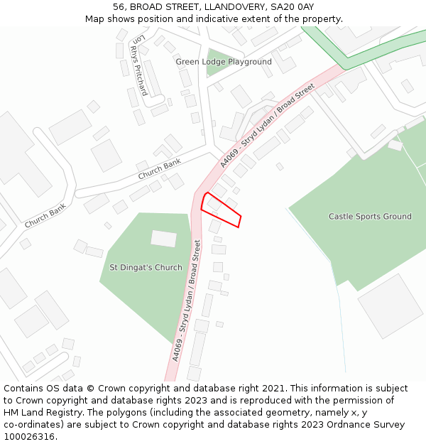 56, BROAD STREET, LLANDOVERY, SA20 0AY: Location map and indicative extent of plot