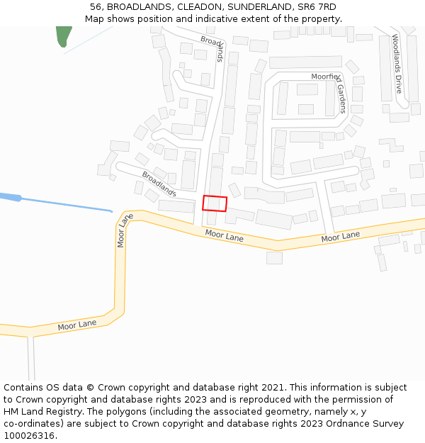56, BROADLANDS, CLEADON, SUNDERLAND, SR6 7RD: Location map and indicative extent of plot