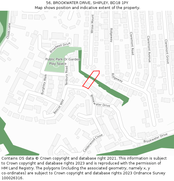 56, BROOKWATER DRIVE, SHIPLEY, BD18 1PY: Location map and indicative extent of plot