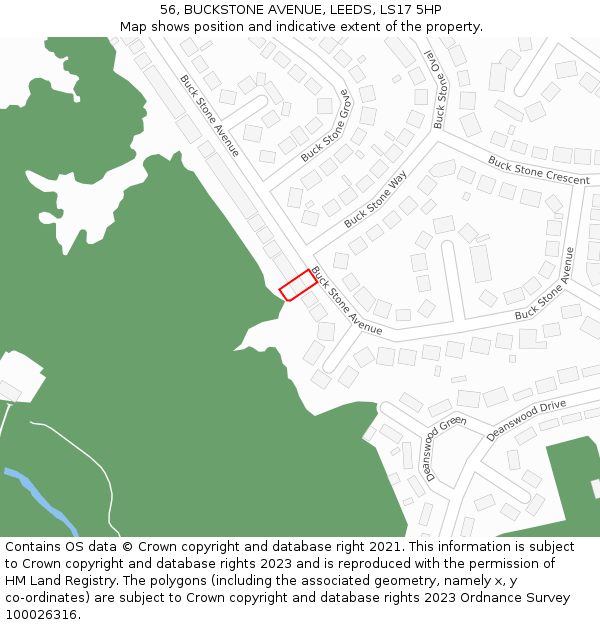 56, BUCKSTONE AVENUE, LEEDS, LS17 5HP: Location map and indicative extent of plot