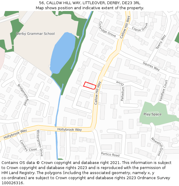 56, CALLOW HILL WAY, LITTLEOVER, DERBY, DE23 3RL: Location map and indicative extent of plot