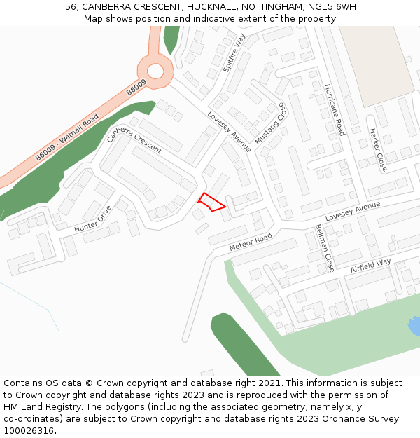 56, CANBERRA CRESCENT, HUCKNALL, NOTTINGHAM, NG15 6WH: Location map and indicative extent of plot