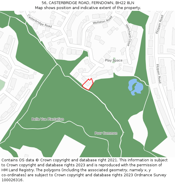56, CASTERBRIDGE ROAD, FERNDOWN, BH22 8LN: Location map and indicative extent of plot