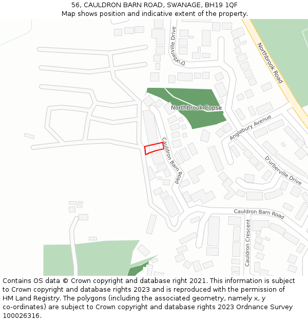 56, CAULDRON BARN ROAD, SWANAGE, BH19 1QF: Location map and indicative extent of plot