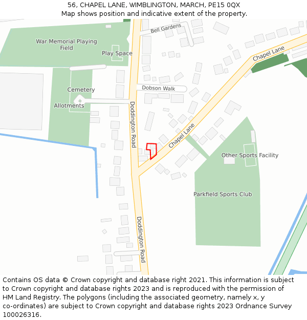 56, CHAPEL LANE, WIMBLINGTON, MARCH, PE15 0QX: Location map and indicative extent of plot
