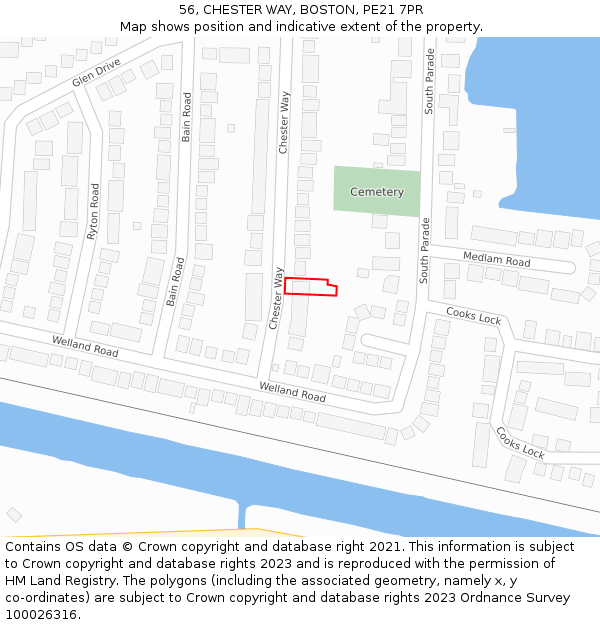 56, CHESTER WAY, BOSTON, PE21 7PR: Location map and indicative extent of plot