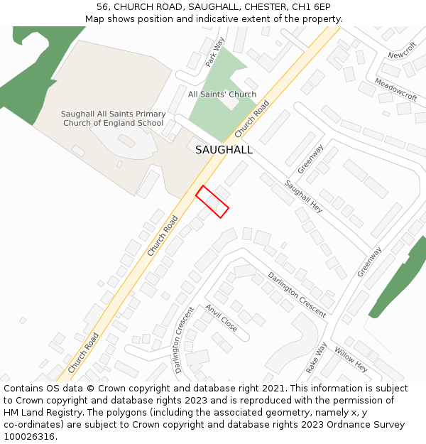 56, CHURCH ROAD, SAUGHALL, CHESTER, CH1 6EP: Location map and indicative extent of plot