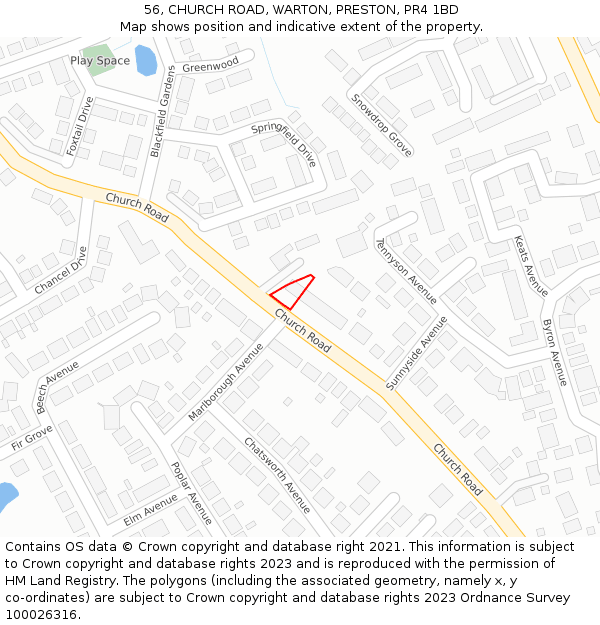 56, CHURCH ROAD, WARTON, PRESTON, PR4 1BD: Location map and indicative extent of plot