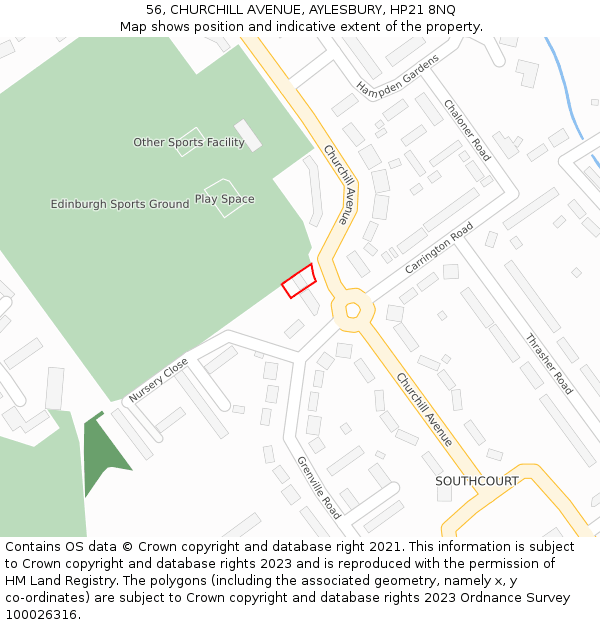 56, CHURCHILL AVENUE, AYLESBURY, HP21 8NQ: Location map and indicative extent of plot