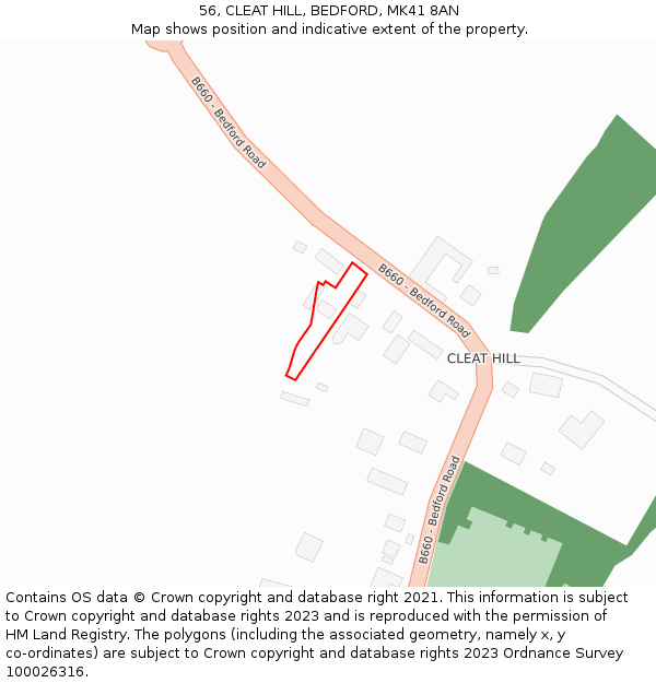 56, CLEAT HILL, BEDFORD, MK41 8AN: Location map and indicative extent of plot