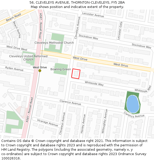 56, CLEVELEYS AVENUE, THORNTON-CLEVELEYS, FY5 2BA: Location map and indicative extent of plot