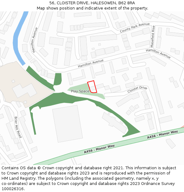 56, CLOISTER DRIVE, HALESOWEN, B62 8RA: Location map and indicative extent of plot