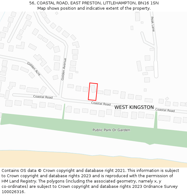 56, COASTAL ROAD, EAST PRESTON, LITTLEHAMPTON, BN16 1SN: Location map and indicative extent of plot