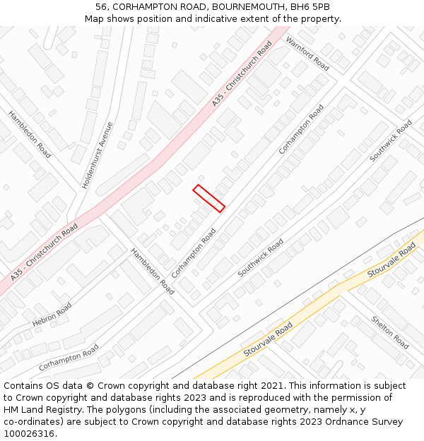 56, CORHAMPTON ROAD, BOURNEMOUTH, BH6 5PB: Location map and indicative extent of plot