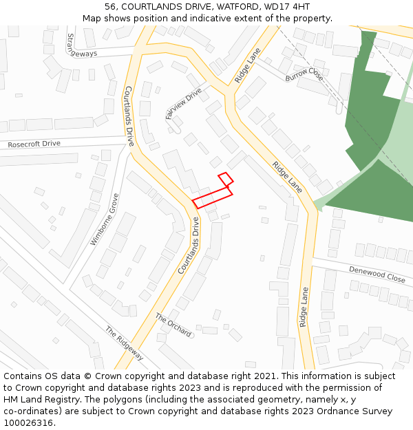 56, COURTLANDS DRIVE, WATFORD, WD17 4HT: Location map and indicative extent of plot