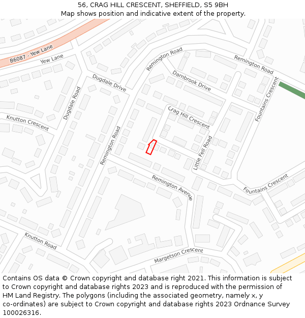 56, CRAG HILL CRESCENT, SHEFFIELD, S5 9BH: Location map and indicative extent of plot