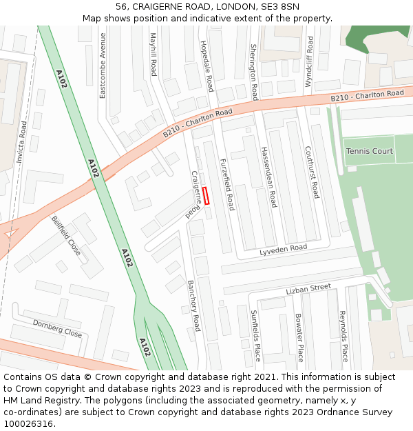 56, CRAIGERNE ROAD, LONDON, SE3 8SN: Location map and indicative extent of plot