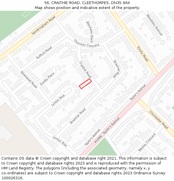 56, CRAITHIE ROAD, CLEETHORPES, DN35 9AX: Location map and indicative extent of plot