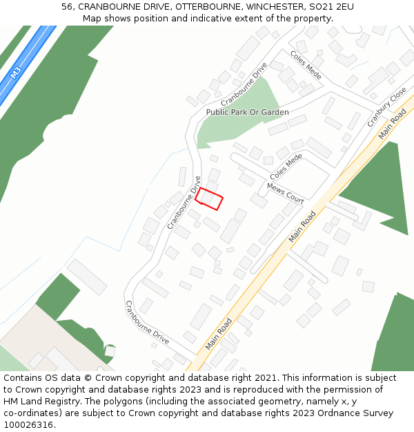 56, CRANBOURNE DRIVE, OTTERBOURNE, WINCHESTER, SO21 2EU: Location map and indicative extent of plot