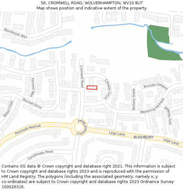 56, CROMWELL ROAD, WOLVERHAMPTON, WV10 8UT: Location map and indicative extent of plot
