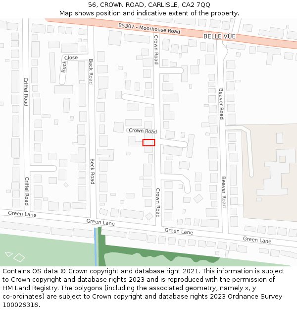 56, CROWN ROAD, CARLISLE, CA2 7QQ: Location map and indicative extent of plot