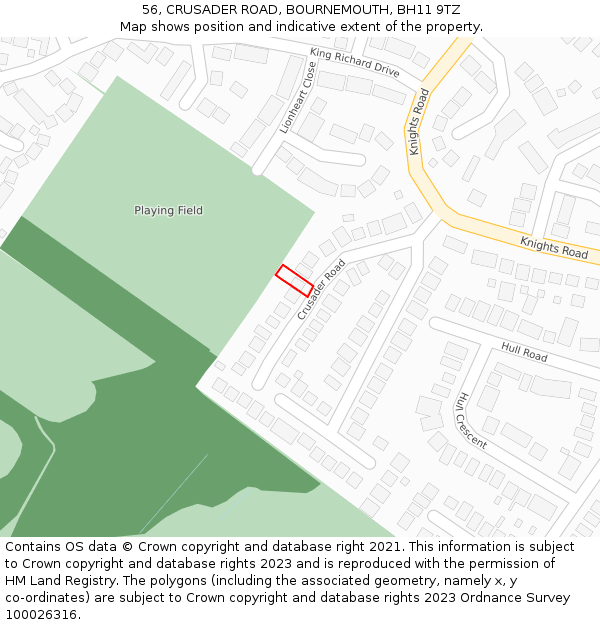 56, CRUSADER ROAD, BOURNEMOUTH, BH11 9TZ: Location map and indicative extent of plot