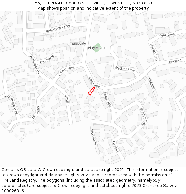 56, DEEPDALE, CARLTON COLVILLE, LOWESTOFT, NR33 8TU: Location map and indicative extent of plot