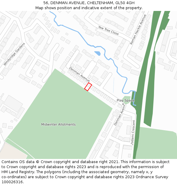 56, DENMAN AVENUE, CHELTENHAM, GL50 4GH: Location map and indicative extent of plot