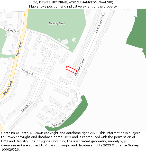 56, DEWSBURY DRIVE, WOLVERHAMPTON, WV4 5RQ: Location map and indicative extent of plot