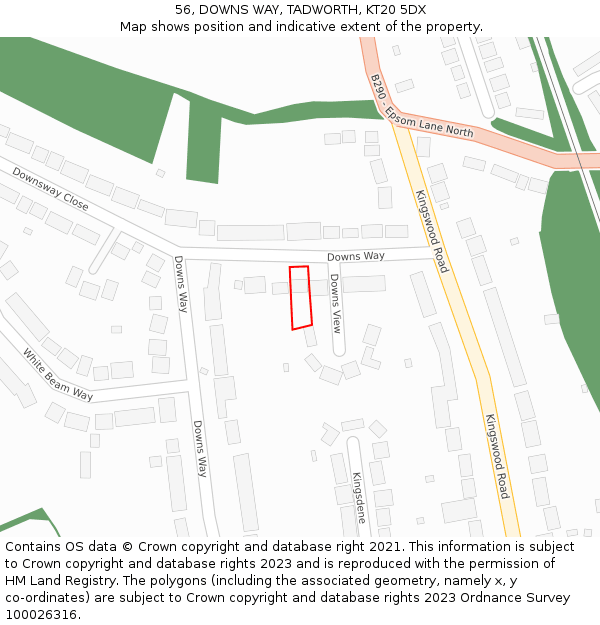 56, DOWNS WAY, TADWORTH, KT20 5DX: Location map and indicative extent of plot