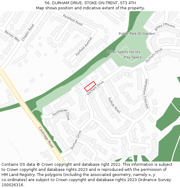 56, DURHAM DRIVE, STOKE-ON-TRENT, ST3 4TH: Location map and indicative extent of plot