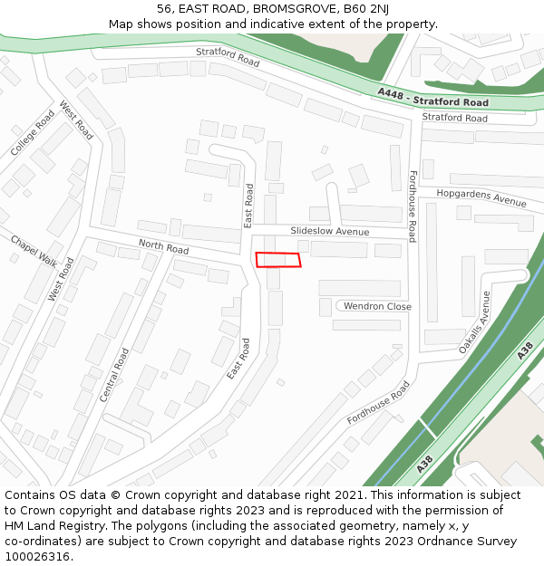 56, EAST ROAD, BROMSGROVE, B60 2NJ: Location map and indicative extent of plot