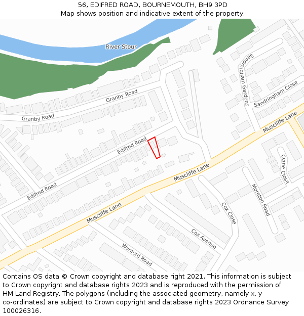 56, EDIFRED ROAD, BOURNEMOUTH, BH9 3PD: Location map and indicative extent of plot