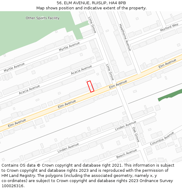 56, ELM AVENUE, RUISLIP, HA4 8PB: Location map and indicative extent of plot
