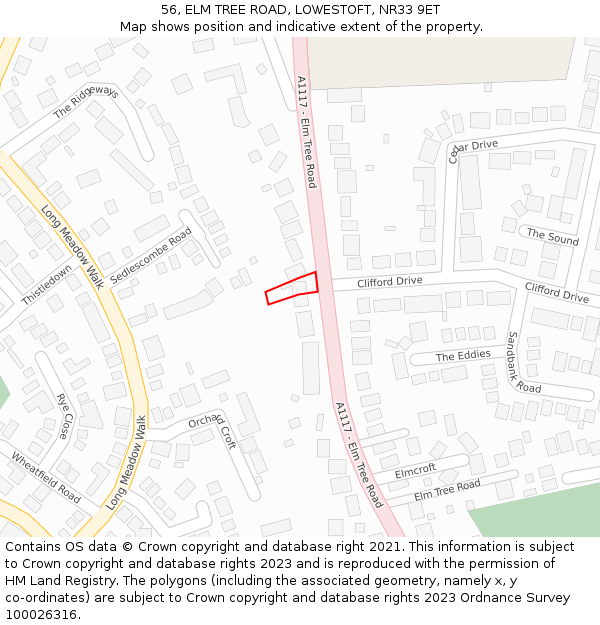 56, ELM TREE ROAD, LOWESTOFT, NR33 9ET: Location map and indicative extent of plot