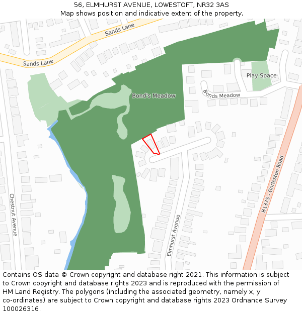 56, ELMHURST AVENUE, LOWESTOFT, NR32 3AS: Location map and indicative extent of plot