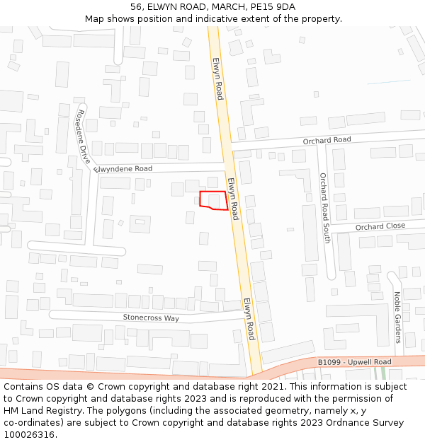 56, ELWYN ROAD, MARCH, PE15 9DA: Location map and indicative extent of plot