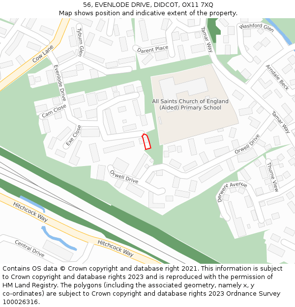 56, EVENLODE DRIVE, DIDCOT, OX11 7XQ: Location map and indicative extent of plot