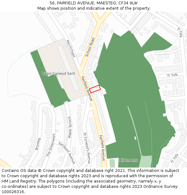 56, FAIRFIELD AVENUE, MAESTEG, CF34 9LW: Location map and indicative extent of plot